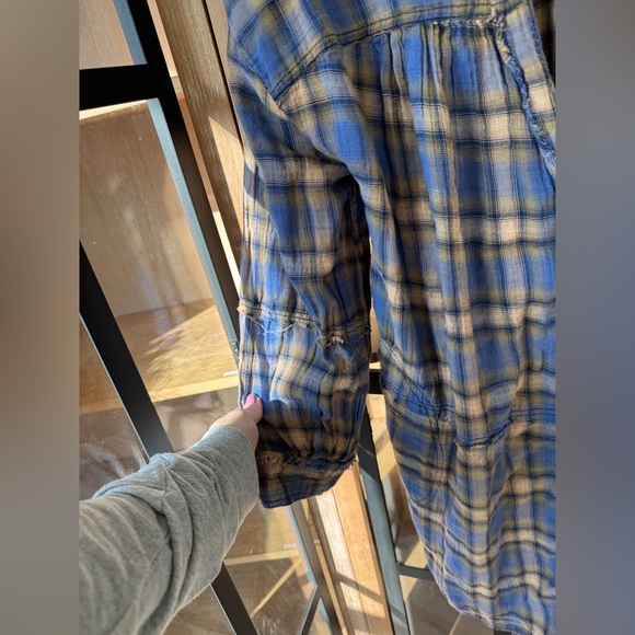 We The Free People One Of The Boys long sleeve Plaid Tunic Shirt lagenlook tie - Picture 6 of 8